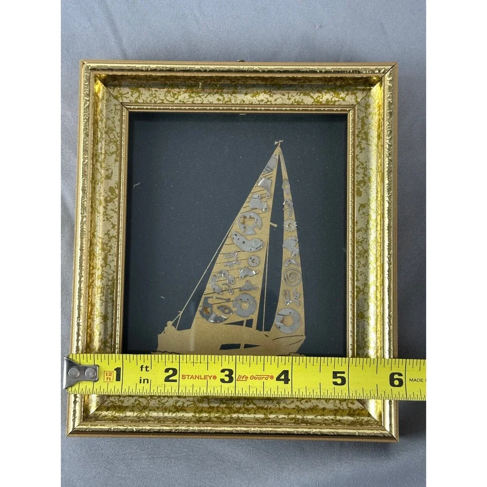 Vintage Steampunk Sailboat‎ Art Watch Parts Nautical Framed 7x6